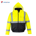 Mens Contrast Hooded Hi-Vis Windproof Rain Coat Work Waterproof Jacket with Reflective Tapes and Pockets Safety